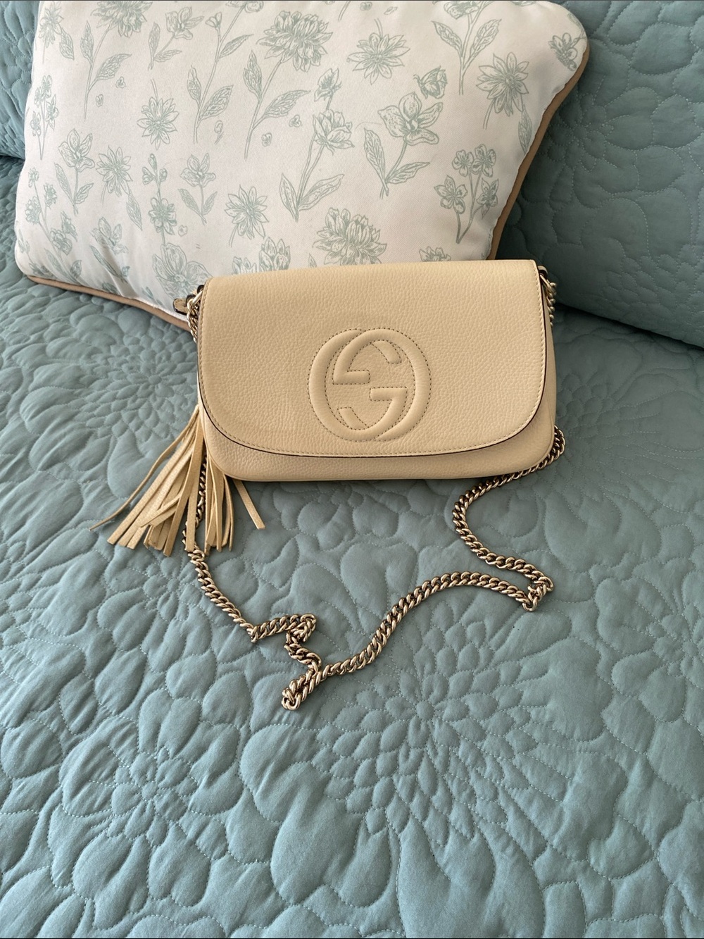 Gucci Soho Cream Leather Disco Tassel Crossbody Bag